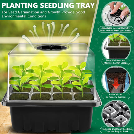 ZLPBAO Mini Greenhouse Propagation, 5 Pack Indoor Greenhouse Propagation Box with Light, Greenhouse Propagation Tray with High Lid, Full Spectrum Grow Lights, 10 Labels, 2 Tools, 1 Pair of Gloves