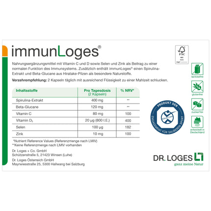 immunLoges® - 120 capsules - Food supplement with the unique natural substances Spirimmun® and Betox-93® as well as immune-relevant micronutrients