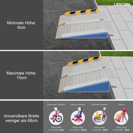 LIEKUMM 60 x 76 cm Foldable Wheelchair Ramp, 450 kg Capacity, Anti-Slip Aluminum Threshold Ramp for Wheelchair Users, Stairs, Doors, Mobility Scooters