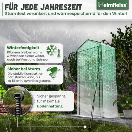 Heimfleiss® 4-level plastic greenhouse | Small balcony greenhouse | Storm- and winter-proof garden propagator | Plant tent made of plastic and metal frame | Propagation shelf for balcony greenhouse