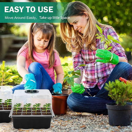 RIOGOO 4-Pack Seed Starter Tray with Grow Light, Timing Seed Starter Kit with Adjustable Brightness and Humidity, Greenhouse Germination Kit (12 x 4.48 Cells)