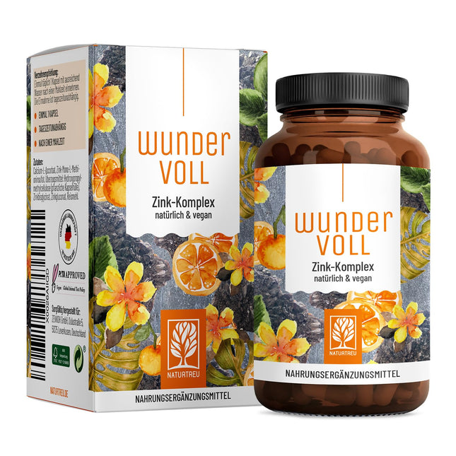 High-dose zinc 25mg - Triple Vitamin C Zinc Capsules - 90-day supply - vegan - produced in Germany &amp; laboratory-tested - NATURTREU® Wundervoll