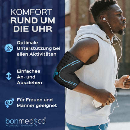 bonmedico elbow bandage, tennis wrist bandage, elbow bandage for men and women - 1 piece, grey, M