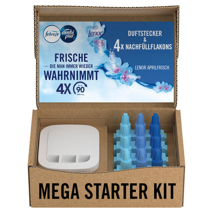 Febreze Programmable Air Freshener 3Volution Plug-in Starter Kit + Refill Bottles 80 ml April Fresh, 3 Changing Scents to Combat Odors