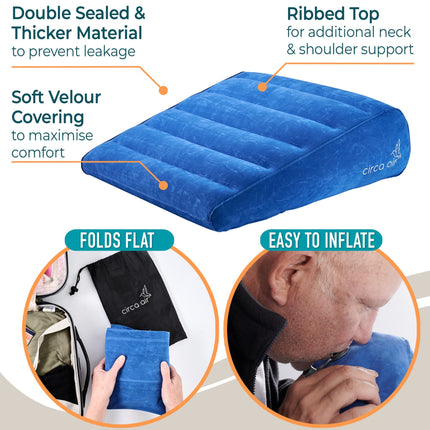 Circa Air Inflatable Wedge Pillow for Travel - Lightweight &amp; Portable Travel Wedge Pillow for Sleeping, Acid Reflux, GERD, Snoring for Back, Leg Elevation &amp; Knee Support Bed Wedge Pillow