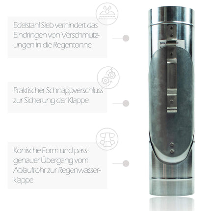 Frank Bauelemente zinc downpipe flap 100 mm with stainless steel sieve - titanium zinc downpipe flap as rainwater collector, easy installation thanks to conical shape and precise transition