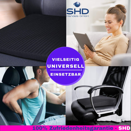 SHD Premium Wedge Cushion Comfortable Seat Cushion - Made in Germany Seat Cushion Office Chair for Relief Seat Wedge Cushion Wheelchair, Office, Car - with Washable Cover, 37x37x7/1 cm Black