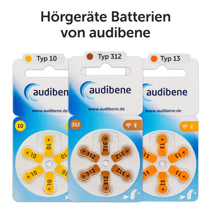 audibene hearing aid batteries type 312 brown, batteries for hearing aids, 60-pack, Made in Germany, including FREE cleaning cloth, Wireless Approved, mercury-free