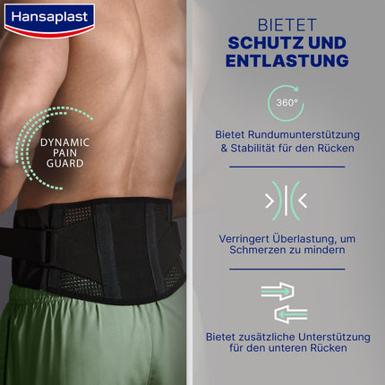 Hansaplast Protective Back Brace, supportive brace with individual compression level, back brace reduces pain, one size – adjustable