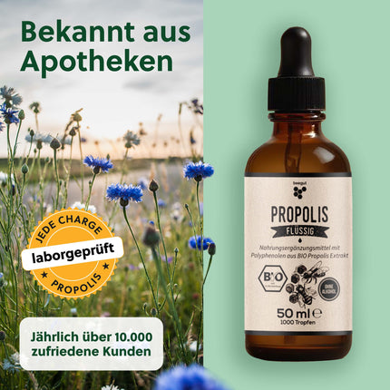 beegut ORGANIC Propolis Drops liquid without alcohol, 50ml water-soluble tincture with ORGANIC Propolis extract, standardized quality, sustainable packaging (50ml)