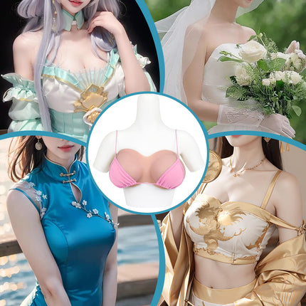 Vnmcry Silicone Breast Forms Realistic Crossdresser V-Neck Silicone Boobs Cotton Filled Strapless False Breast Forms for Transgender Breast Prosthesis (Light Skin - B Cup Size S)
