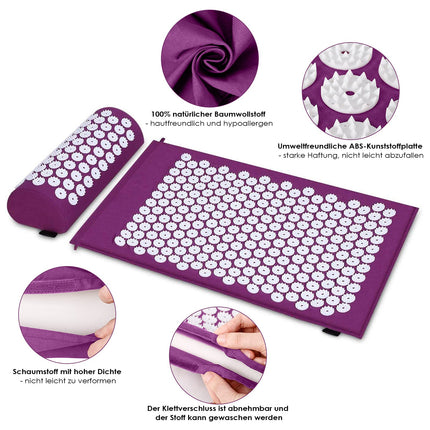 Acupressure set, acupressure mat with pillow for neck and back pain, magnetic field therapy and acupressure with a carrying bag, acupressure massage mat ideal for women and men