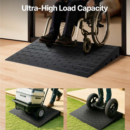 VEVOR Rubber Threshold Ramp, 10.2 cm Rise, Door Threshold Ramp, 3-Channel Cable Cover, Solid Rubber Threshold Ramp, with a Load Capacity of 1 T for Wheelchairs and Scooters