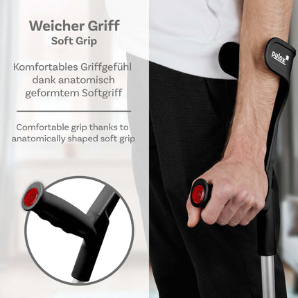 Crutches Black Pair Classic 140 Kg Forearm Crutch from Ossenberg with Ergo Soft Grip Walking Aid Pulox Design