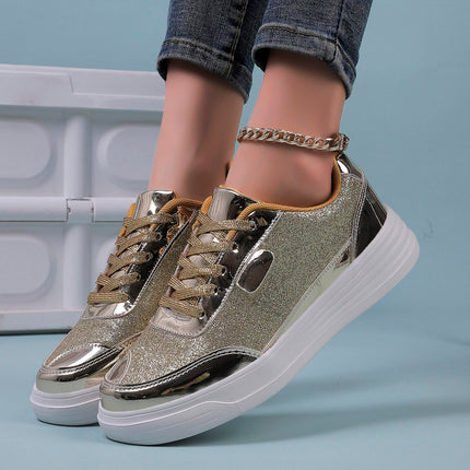 Hippie Shoes Women's Lace-Up Shoes Festive Patent Shoes Sequin Shoes Glitter Shoes Spring Non-Slip Glitter Sequins Flat Elegant Sneakers Trekking Shoes