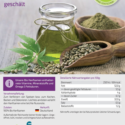 Vita2You Organic Hemp Seeds Peeled 1kg - German Cultivation - 100% Raw Food Quality in a Zip Bag - 1000g - Premium Quality
