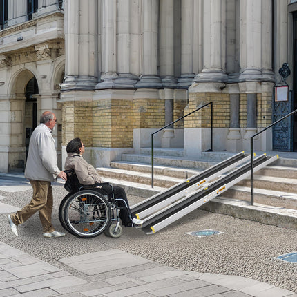 HENGMEI wheelchair ramp telescopic ramps telescopic rail door threshold aluminum threshold ramp wheelchair ramp door threshold ramp load capacity 300 kg, silver (121-213 cm)