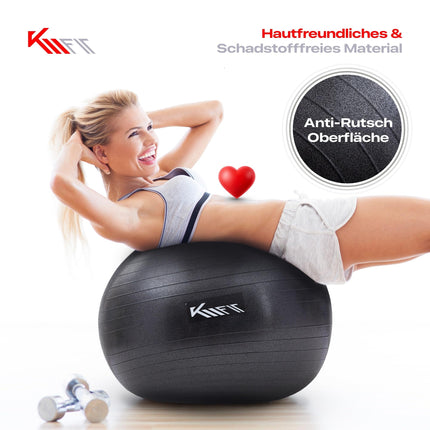 KM-Fit Exercise Ball 75cm | Training Ball with Air Pump | Anti-Burst Office Ball | Ball for Fitness, Yoga, Gymnastics, Core Training | Pezzi Ball Yoga Ball BPA-Free | Black