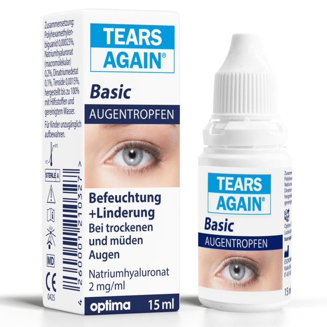 TEARS AGAIN 15ml Basic eye drops for dry and tired eyes, Hyaluron 0.2%, eye drops for moisturizing the eyes