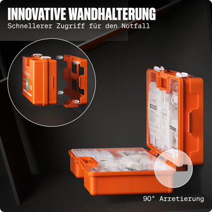 First aid kit with contents according to the new DIN 13157:2021 I First aid case including practical wall mount, 5x stickers &amp; seal I First aid kit for companies, institutions &amp; home