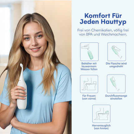 HappyPo Po Shower - Handheld Shower Portable Intimate Shower, Hygienic Cleaning for Travel and Home - Replaces Wet Wipes and Shower Toilet, Gentle and Effective, Compact - 28 x 5 x 6 cm, White