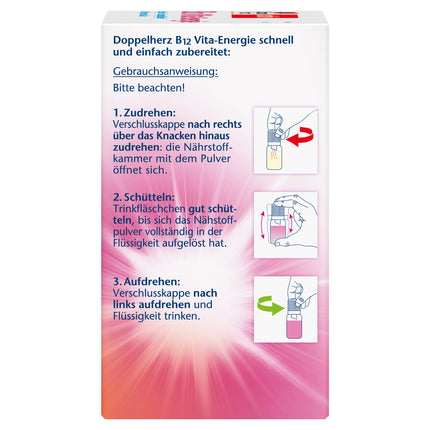 Doppelherz B12 Vita-Energie - Vegan and highly dosed with 450 µg vitamin B12 per vial - 30 vials with raspberry flavor
