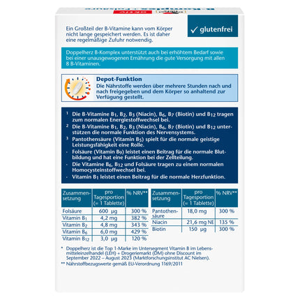 Doppelherz B-Complex DEPOT with folic acid - B vitamins contribute to the normal function of the nervous system and normal energy metabolism - 45 tablets