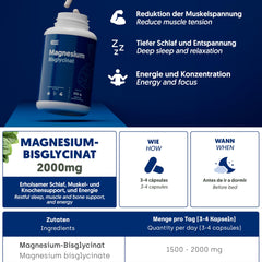 Magnesium bisglycinate 2000 mg - HIGH DOSE, 250 capsules | Premium: Chelated magnesium with high bioavailability for restful sleep, energy, bones and muscles, and concentration.