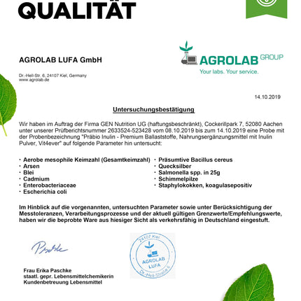 Prebio Inulin Powder - 1100 g (1.1 kg) - High in fiber - Prebiotic - Residue-controlled - Origin: Europe - Naturally derived from chicory root - 100% Vegan