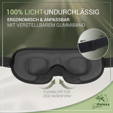 OMNIRELEXX Sleep Mask – Breathable 3D Sleeping Eye Mask – Comfortable and Soft Eye Mask for Women and Men – 100% Light Blocking – Travel Pouch – Eye Cup – Memory Foam (Black)