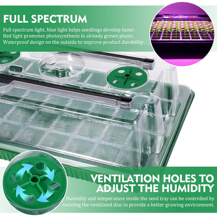 Verdenu Indoor Greenhouse Grow Box with Light Growing, 2 Pack Germination Tray Greenhouse with Humidity Dome, Adjustable Brightness Growing Greenhouse, 3 Modes, 4 Timing, Growing Kit for Indoor