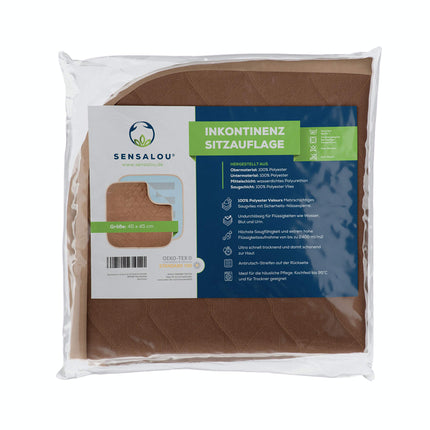 Sensalou incontinence chair pad seat cover waterproof washable 45x45 cm brown