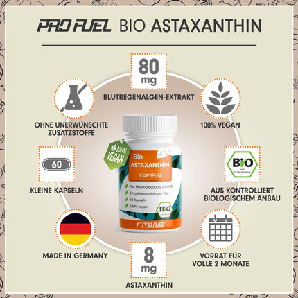 ORGANIC Astaxanthin capsules 60x - Astaxanthin high dose &amp; organic - 8 mg Astaxanthin per capsule - Algamo® Premium Astaxanthin from the blood rain algae (Haematococcus pluvialis) - laboratory tested with certificate