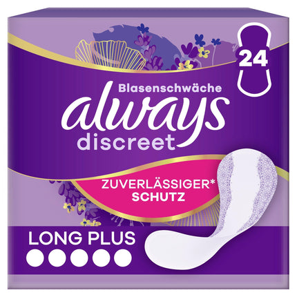 Always Discreet Incontinence Panty Liners Long Plus (24 Pads) for Women, Strong Protection You'll Barely Feel