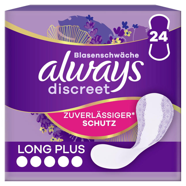 Always Discreet Incontinence Panty Liners Long Plus (24 Pads) for Women, Strong Protection You'll Barely Feel
