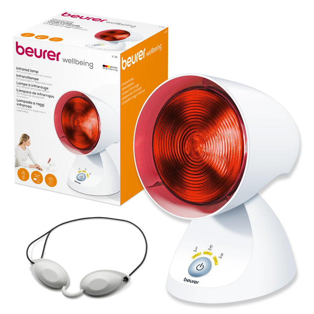 Beurer IL 35 infrared lamp, soothing and warming infrared light with 3-stage timer, 5 tilt angles, relaxes muscles and relieves tension, 1 piece, white
