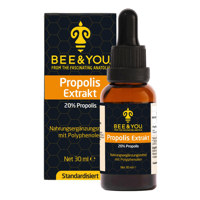 BEE&amp;YOU Propolis Tincture, Propolis Drops 20% (30ml) standardized, additives, Propolis extract rich in beneficial polyphenols and flavonoids, mix into muesli and yogurt
