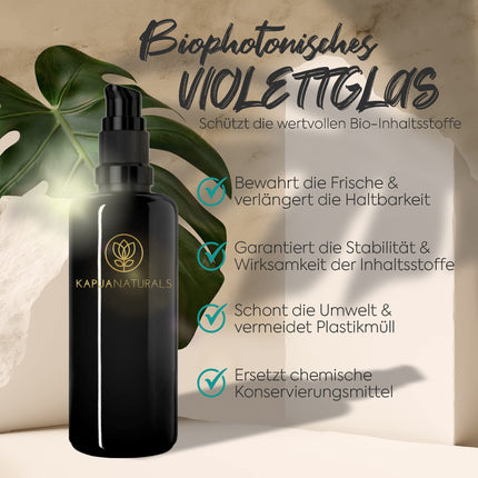 Organic hyaluronic serum with high dosage • 100ml + Vit E &amp; B5 • 7-fold hyaluronic acid serum for the face ✓100% vegan &amp; organic ✓Anti-aging concentrate ✓Anti-wrinkle serum natural cosmetics ✓Made in Germany ✓Hyaluronic acid serum