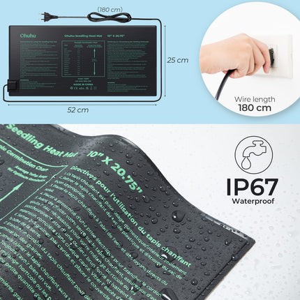 Ohuhu Heat Mat for Seedling Germination 2 Pack, Waterproof Heating Mat Plants Greenhouse Heating Pad Reptile Temperature Heating Pad Hydroponic Garden Seed Starter, 25 x 52 cm
