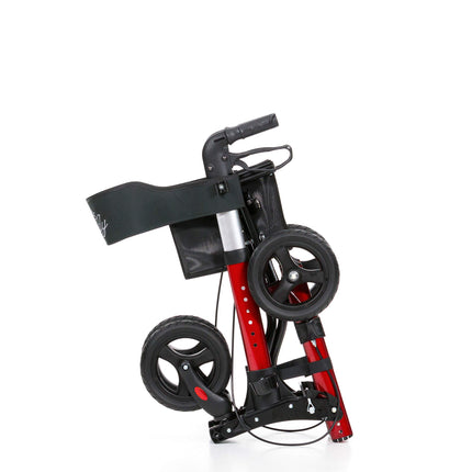 REHASHOP Lightweight Rollator Butterfly red with soft tires and cane holder - Foldable and lightweight