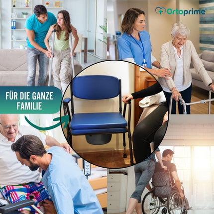 OrtoPrime Toilet Chair, Padded, Portable, Adjustable, Portable, with Clip-on Bidet, Bathroom Chair for Elderly, Geriatric Bathroom Chair, Comfortable and Durable