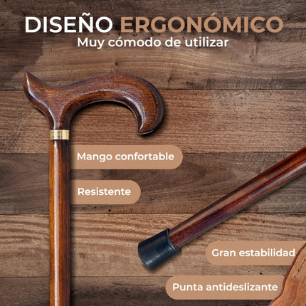 Walking stick walking aid walking stick beech derby handle gold-colored decorative band rubber capsule color dark brown length selectable load capacity up to 100kg weight approx. 330g for more walking security