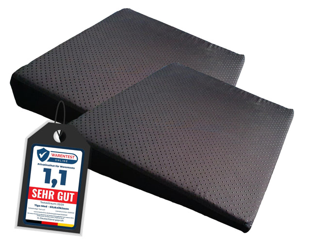 Tiga-Med 2 pieces seat cushion anti-slip premium seat wedge cushion black extra strong &amp; dimensionally stable office chair car seat cushion seat booster no slip wedge cushion