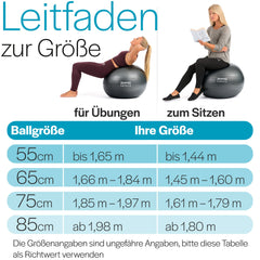 Core Balance, burst-proof exercise ball - for fitness, yoga, pregnancy - 55cm, 65cm, 75cm, 85cm - incl. air pump