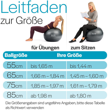 Core Balance, burst-proof exercise ball - for fitness, yoga, pregnancy - 55cm, 65cm, 75cm, 85cm - incl. air pump