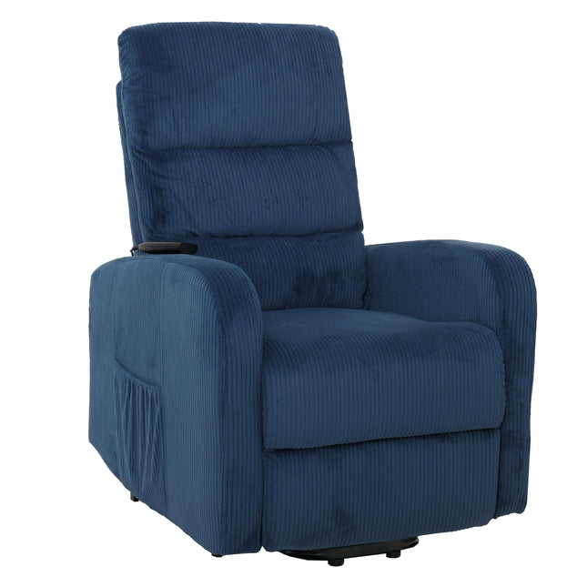 Mendler TV armchair HWC-K62, recliner chair, TV armchair, reclining function, stand-up aid, metal fabric/textile cord - blue