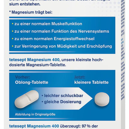tetesept Magnesium 400 high-dose - 1 x 30 tablets - Dietary supplement with magnesium – easy-to-swallow magnesium tablets for active, normal muscles*