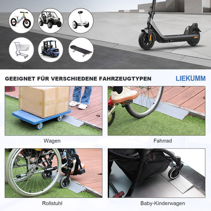 LIEKUMM 1 cm high PVC door threshold ramp, 800 kg load capacity, door threshold ramp for robot vacuum cleaners, wheelchair ramp for indoor and outdoor use, threshold ramp for electric wheelchairs, strollers, garages, gray