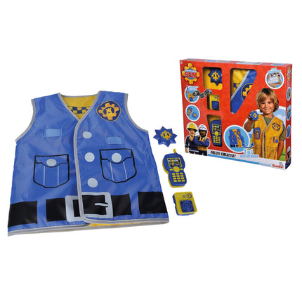 Simba 109252478 - Fireman Sam Police Operation Set, Printed Vest with Reversible Function, Body Cam 5cm with Image Viewer, Walkie-Talkie, Brand
