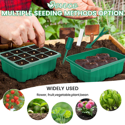 DOUUCO 5 Pack Indoor Greenhouse Propagator, Mini Greenhouse Propagator with Sun-like Plant Lights with Full Spectrum, Growing Set with Raised Lid for Ventilation for Seed Cultivation